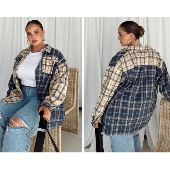 Princess Polly Curve Unity Check Shirt in Blue and Cream - Picture 4 of 4